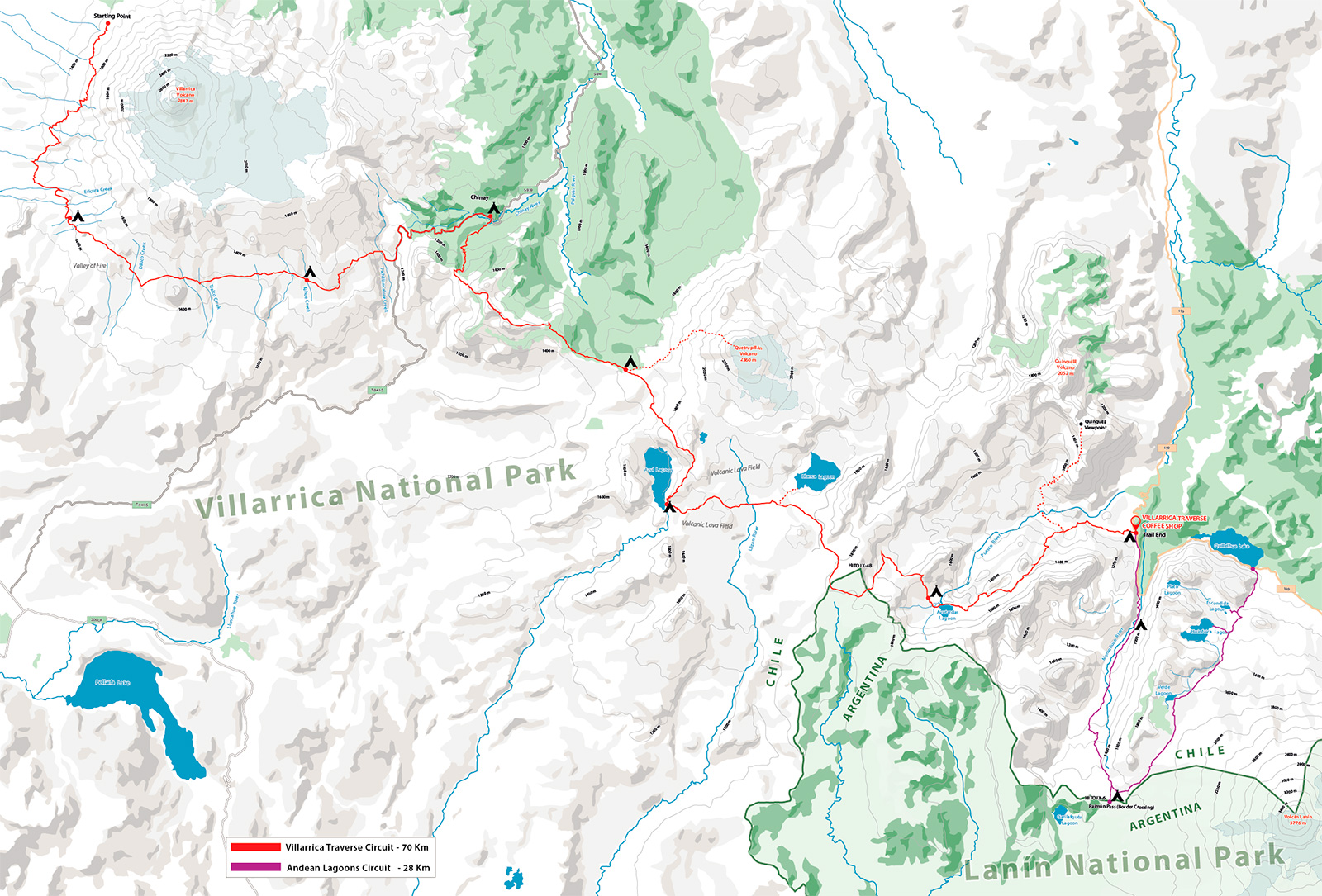 Villarrica Traverse topographic map